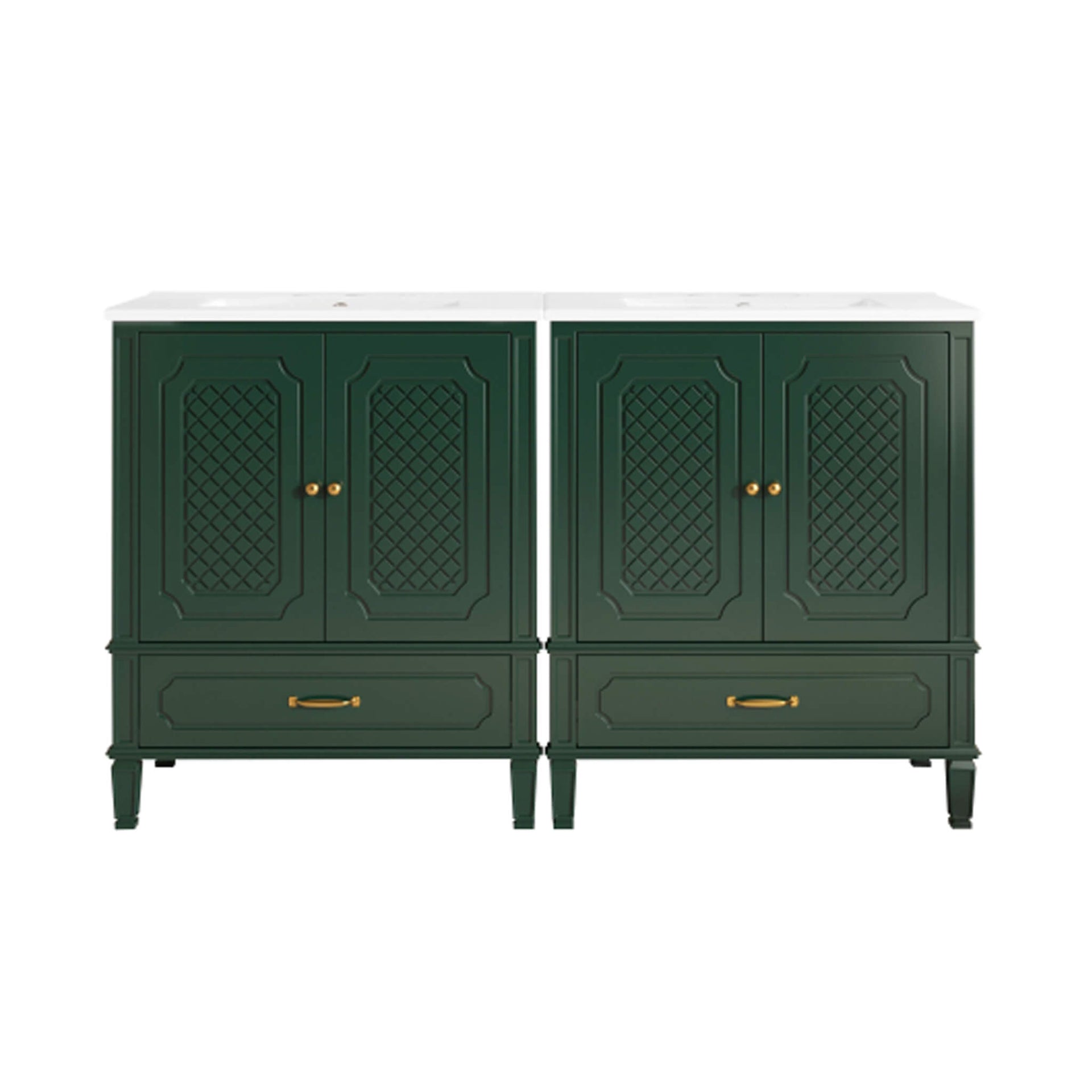 60-Inch Green Vintage Double Sink Vanity With Cabinets And Drawers (SAK26149)