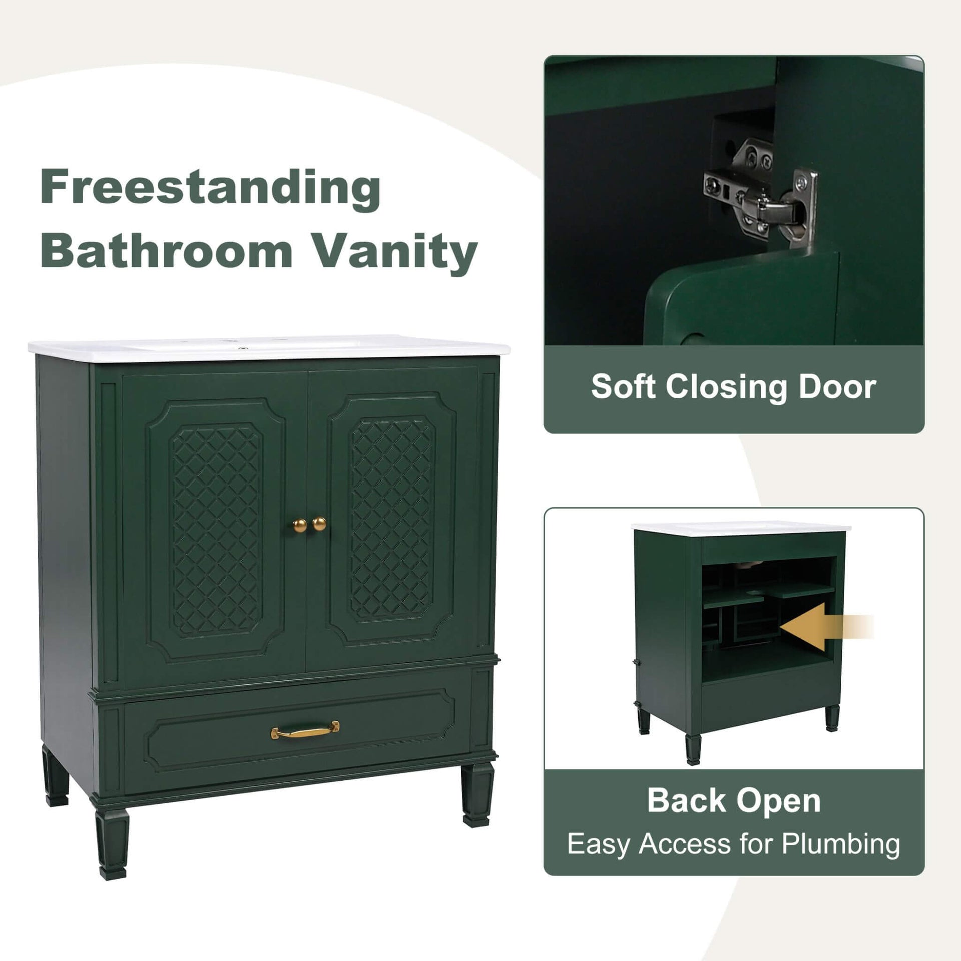 60-Inch Green Vintage Double Sink Vanity With Cabinets And Drawers (SAK26149)