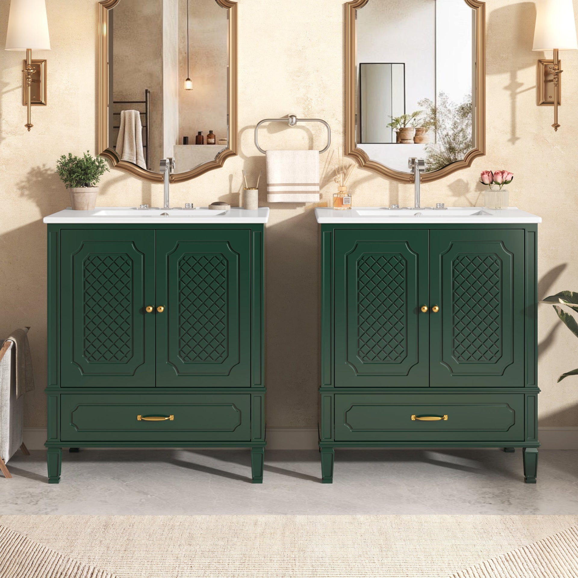 60-Inch Green Vintage Double Sink Vanity With Cabinets And Drawers (SAK26149)