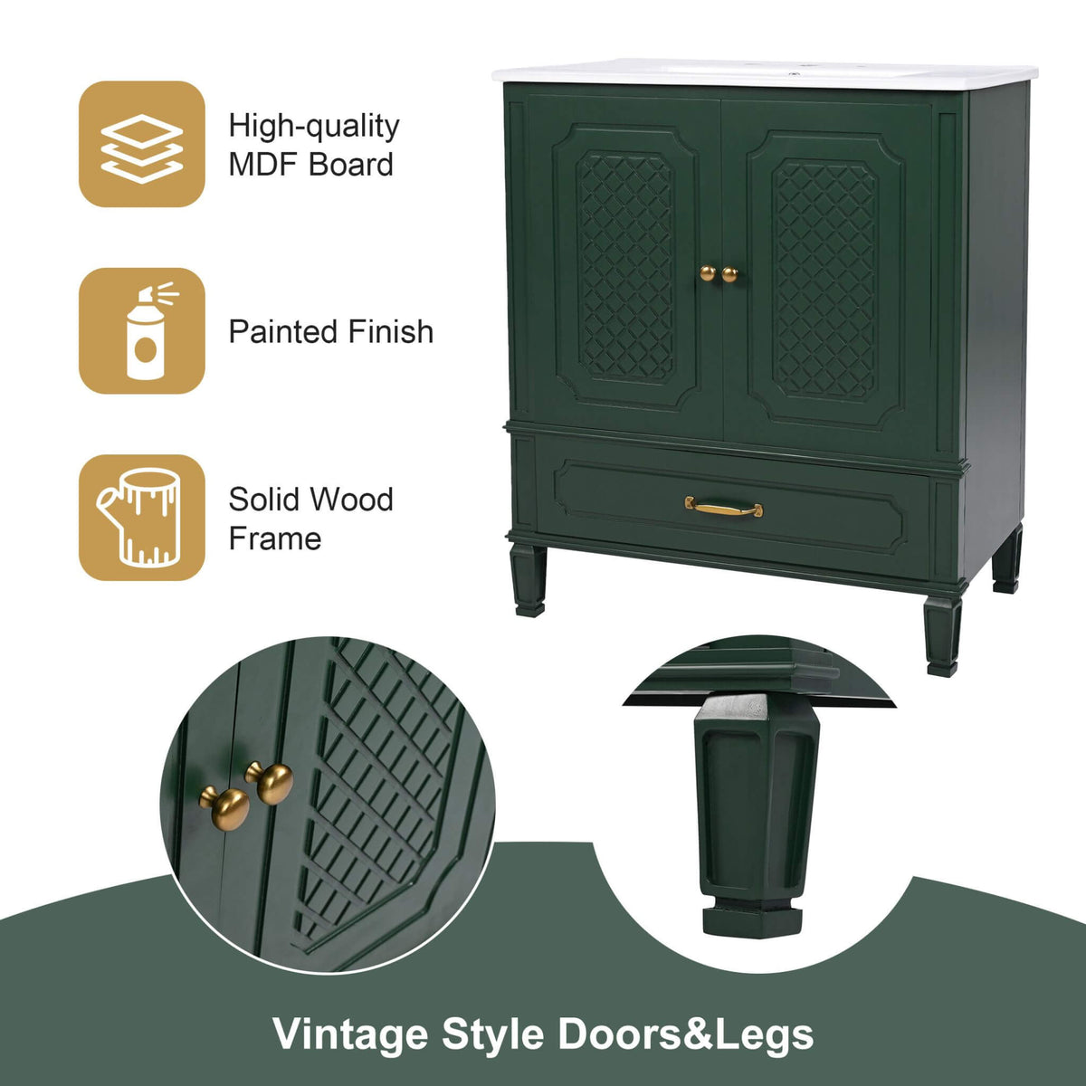 60-Inch Green Vintage Double Sink Vanity With Cabinets And Drawers (SAK26149)