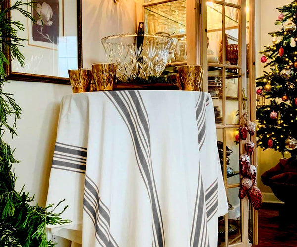 Navy Blue Striped Round Tablecloth