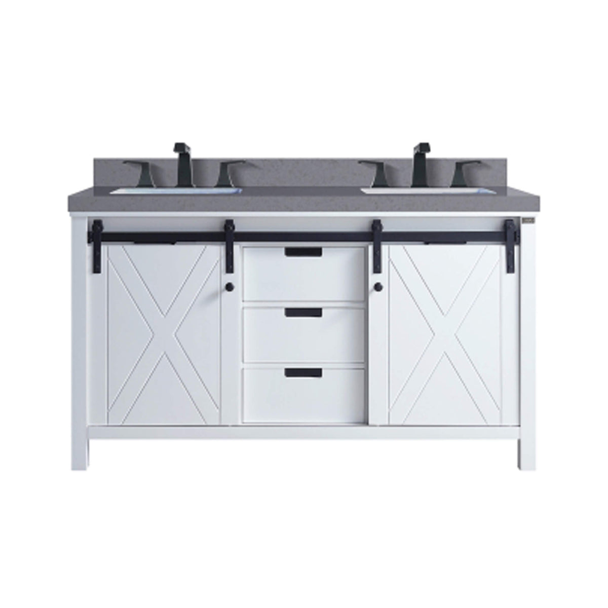 White Bathroom Vanity With Gray Quartz Top And Faucet Set (SAK40685)