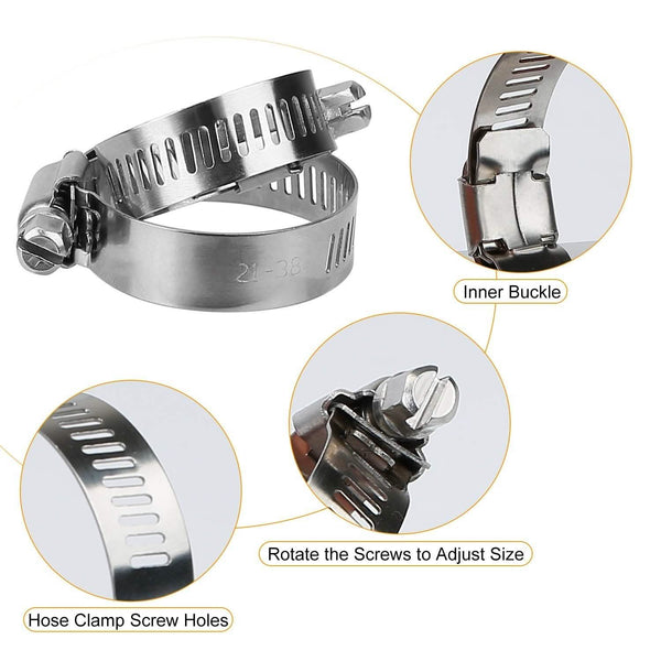60-Pieces: Hose Clamp Stainless Steel Adjustable Worm Gear