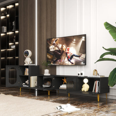 Wood Extendable TV Stand Entertainment Center Media TV Console for Living Room Bedroom