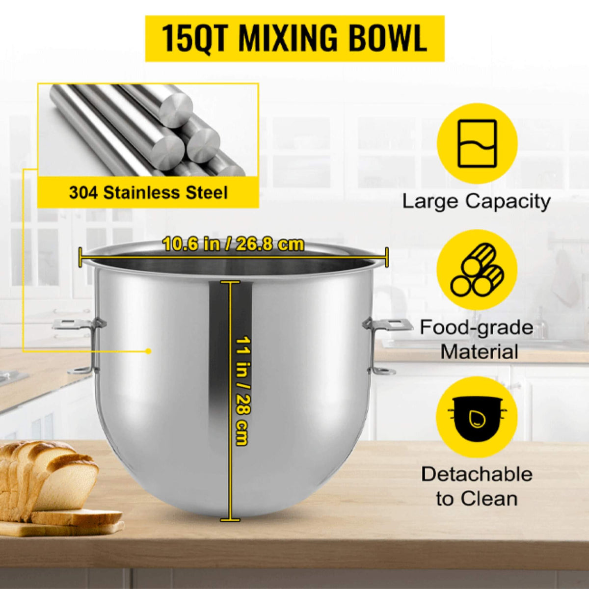 600W Commercial Dough Kneader Bakery Mixer Machine, 15QT (SAK95629)