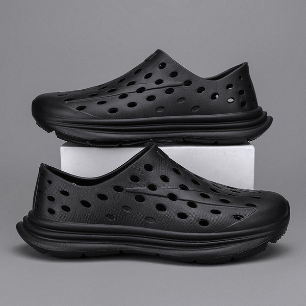 Hollow hole shoes for men one foot sandals fashionable and casual soft soled toe wrapped beach shoes