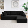 L-Shaped Sectional Sofa with Ottoman, Corduroy 3-Seat Couch for Living Room