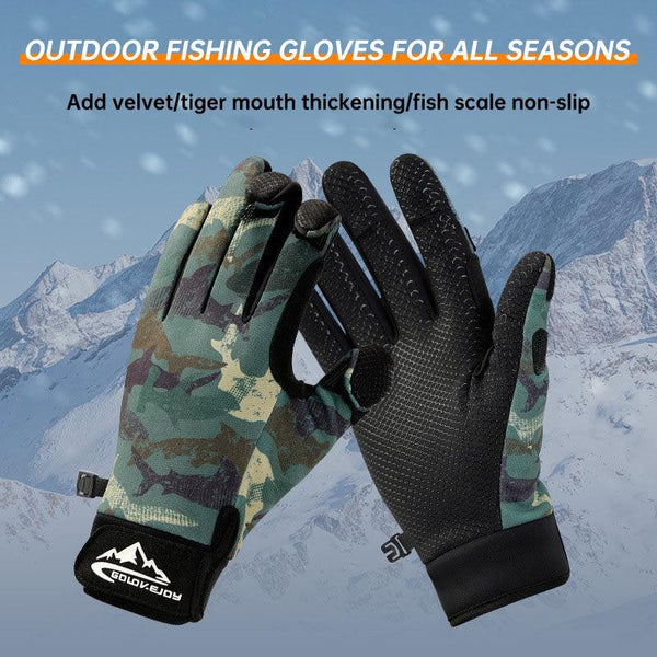 Outdoor Luya fishing gloves male dew three-finger non-slip plus velvet warm windproof riding cold-proof fishing gloves.