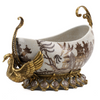 Porcelain Village Pattern Boat Shaped Basin With Swan Figure With Bronze Ormolu L366