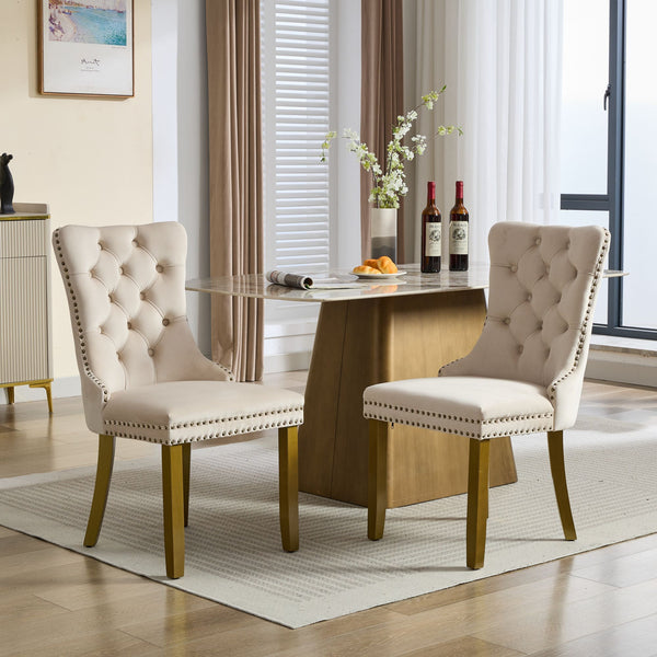 Mid-Century Modern Tufted Velvet Dining Chairs with Lion Head Pull Ring and Nailhead Trim