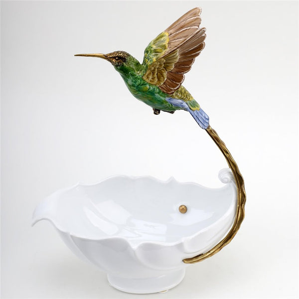 Porcelain - Ormolu  Blue Green Hummingbird With Dish