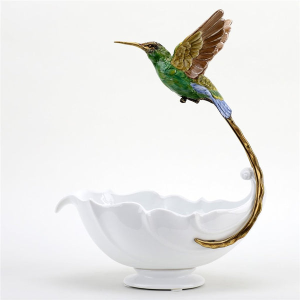 Porcelain - Ormolu  Blue Green Hummingbird With Dish