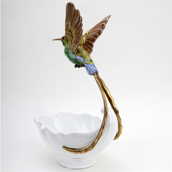 Porcelain - Ormolu  Blue Green Hummingbird With Dish
