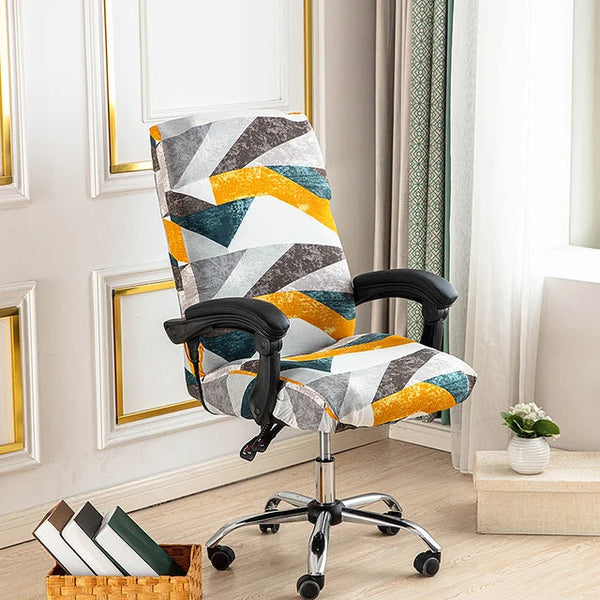 Stretch Printed Computer Office Chair Covers Soft Fit Universal Desk Rotating Slipcovers Removable Washable Anti-Dust Spandex