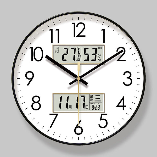 2025 New 10/12/14 - inch Electronic Calendar Wall Clock. Monitors temp & humidity. Dual - display. Mute. Quartz movement.