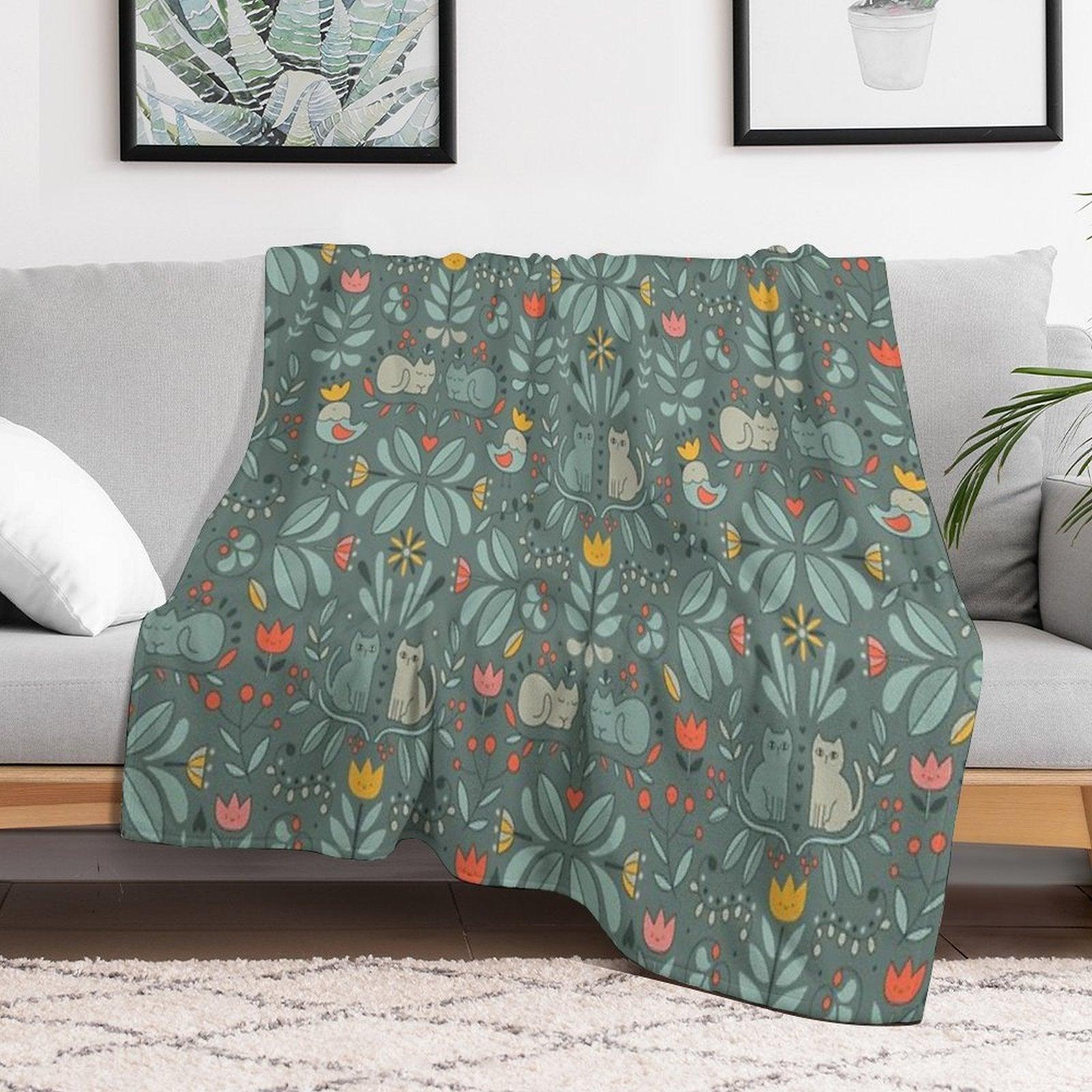 Swedish Folk Cats Throw Blanket