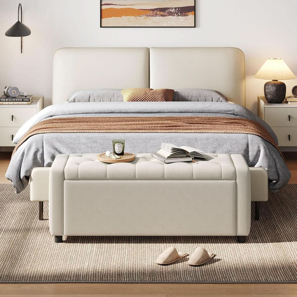 Fifty Inch Upholstered Storage Ottoman Bench Beige