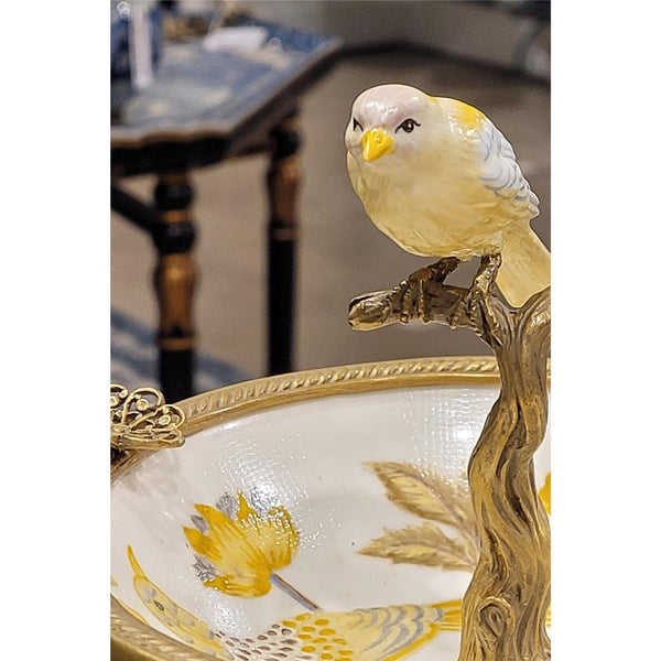 Ormolu Porcelain Bird Dish with Bronze - Yellow Floral - Gifts for You 'n Me