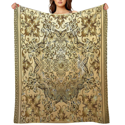 Baroque Orange Brown Greek Key Meander Durable Throw Blanket