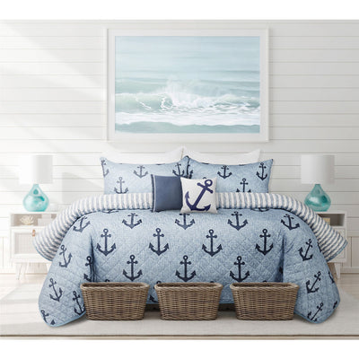 Woven Microfiber Ptd Quilt Bedding Set 3 Piece King Blue Anchors