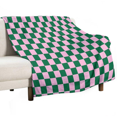 Cotton Candy Pink And Cadmium Green Checkerboard Premium Throw Blanket