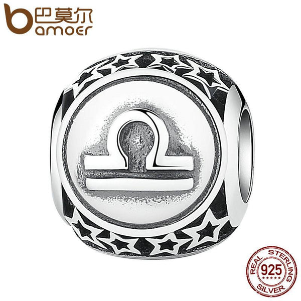 BAMOER 925 Sterling Silver Aquarius Star Sign Zodiac Beads Charms fit Bracelets PSC048