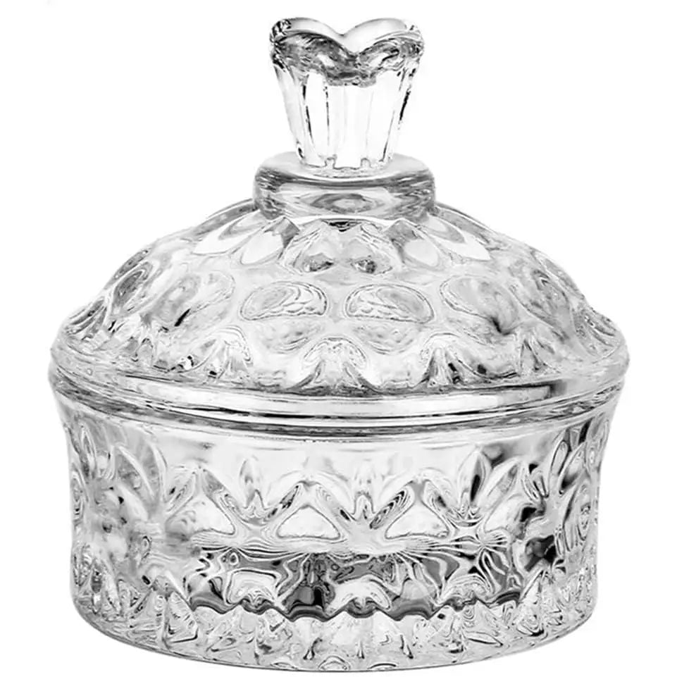Clear Carved Glass  Storage Jar With Lid
