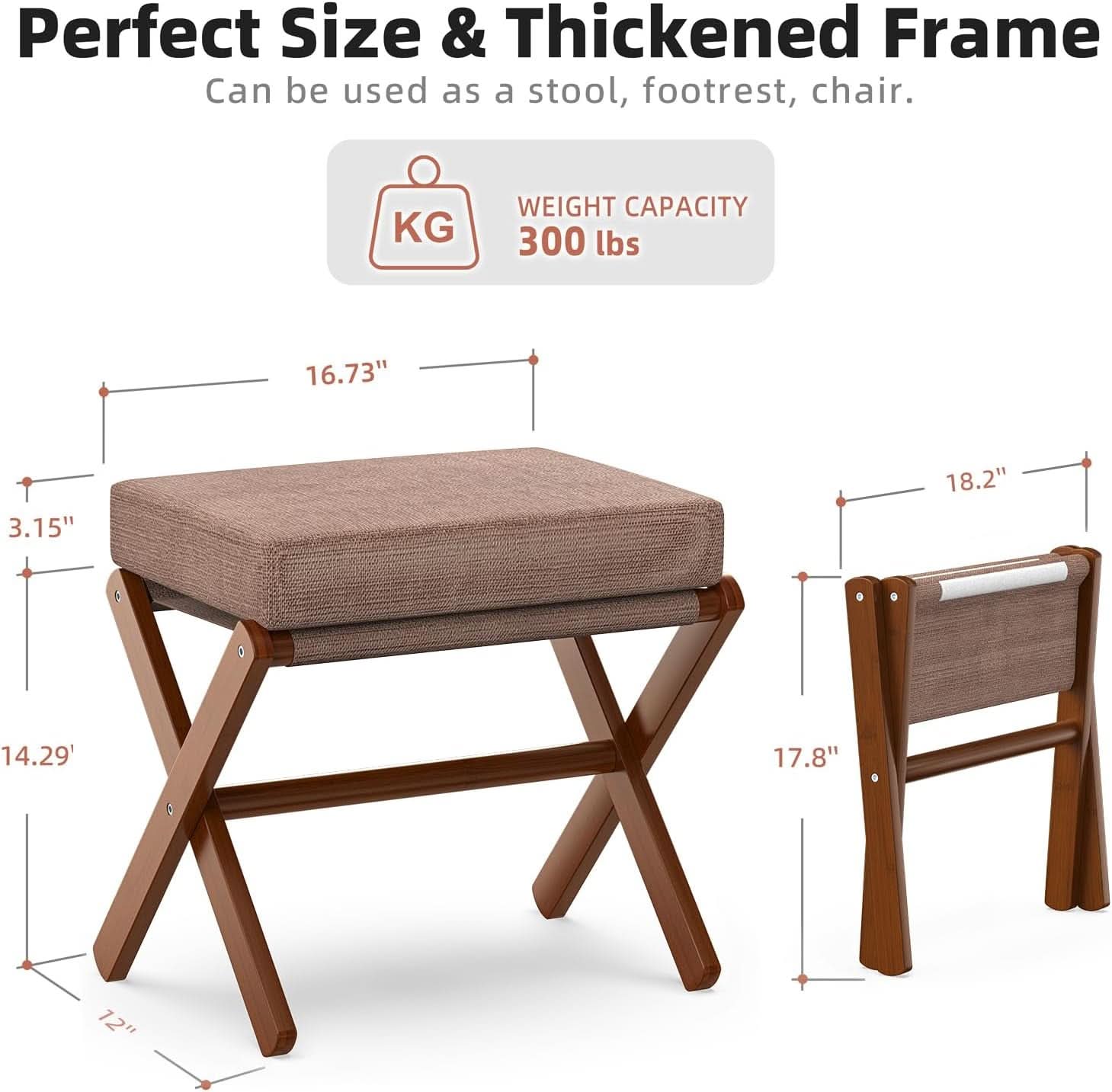 Espresso Brown Foldable Bamboo Footstool Dense Foam