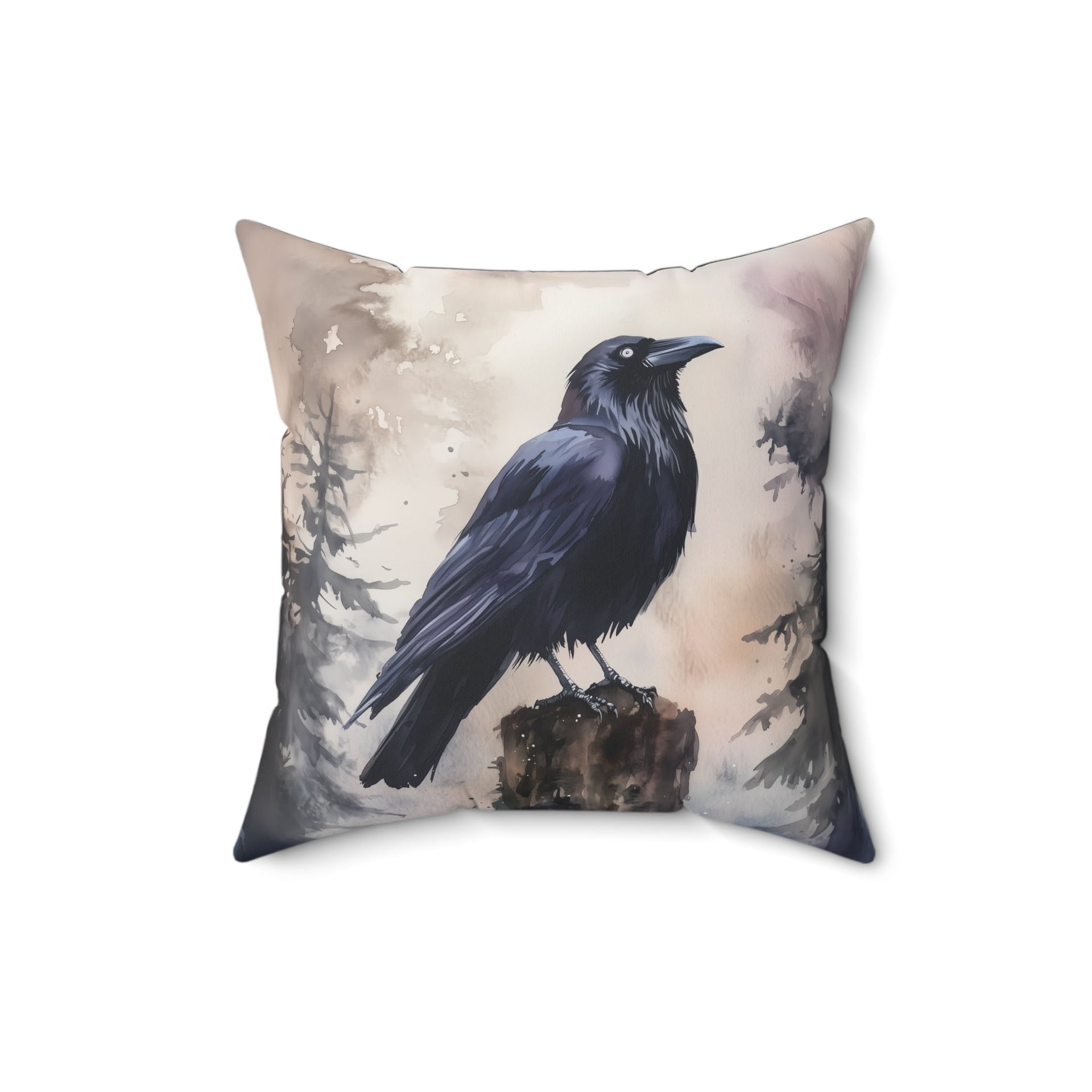 Microsuede Cushion / Halloween Art / Raven in the Forest /