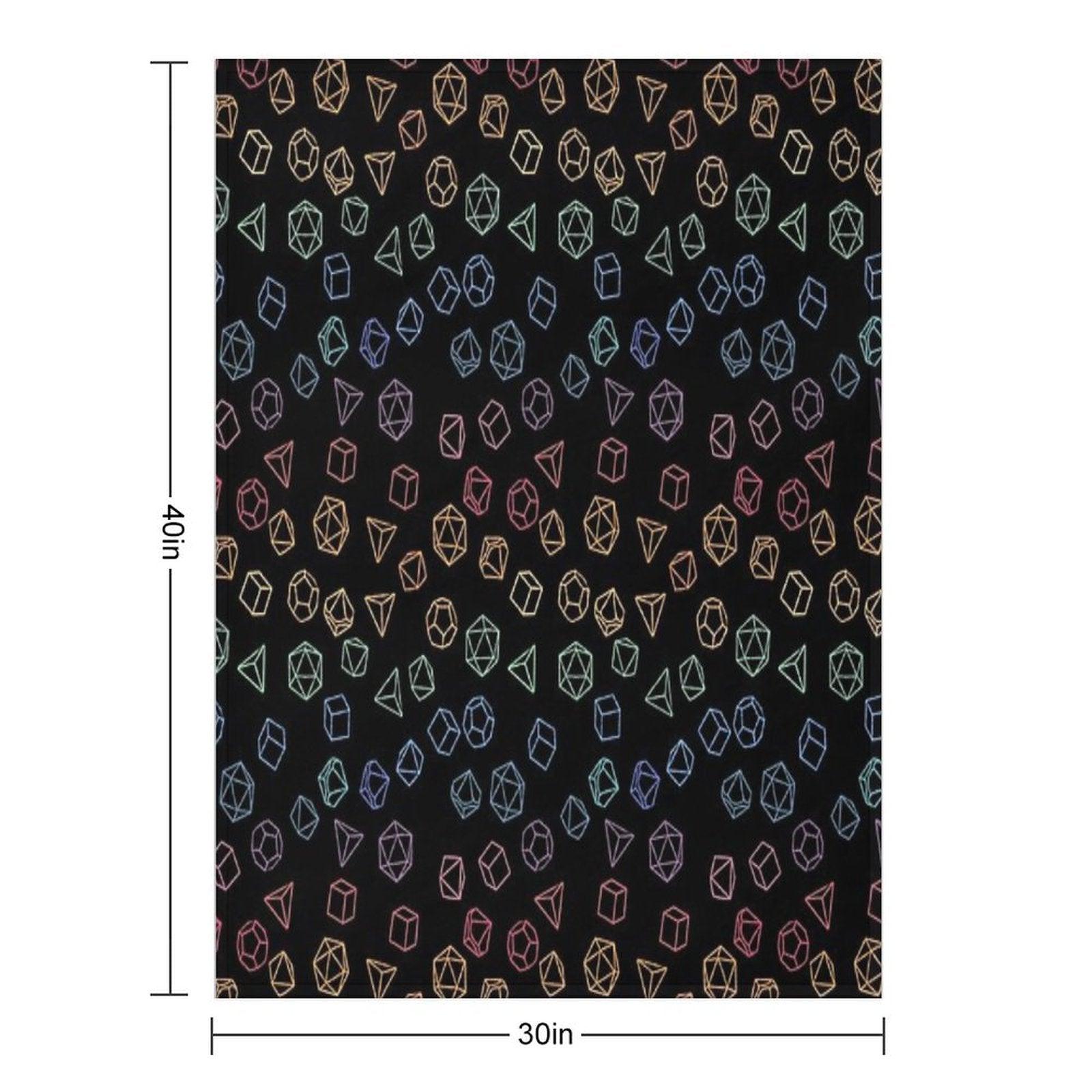 DnD Dice Rainbow on Black Pattern Throw Blanket