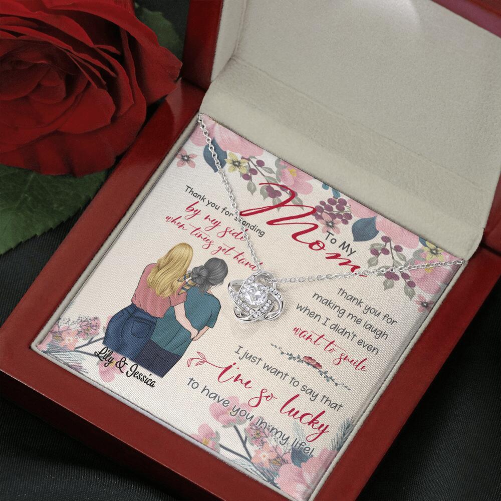 Personalized Message Card Love Knot Necklace Jewelry - Best Gift For Mother's Day - Thank you for standing by my side - IWJMRF