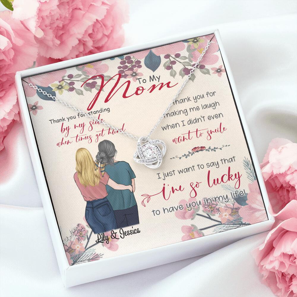 Personalized Message Card Love Knot Necklace Jewelry - Best Gift For Mother's Day - Thank you for standing by my side - IWJMRF
