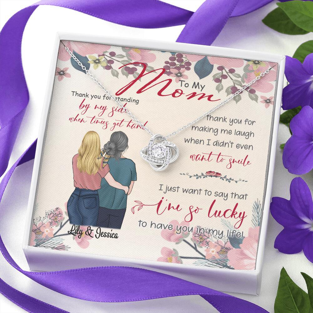 Personalized Message Card Love Knot Necklace Jewelry - Best Gift For Mother's Day - Thank you for standing by my side - IWJMRF