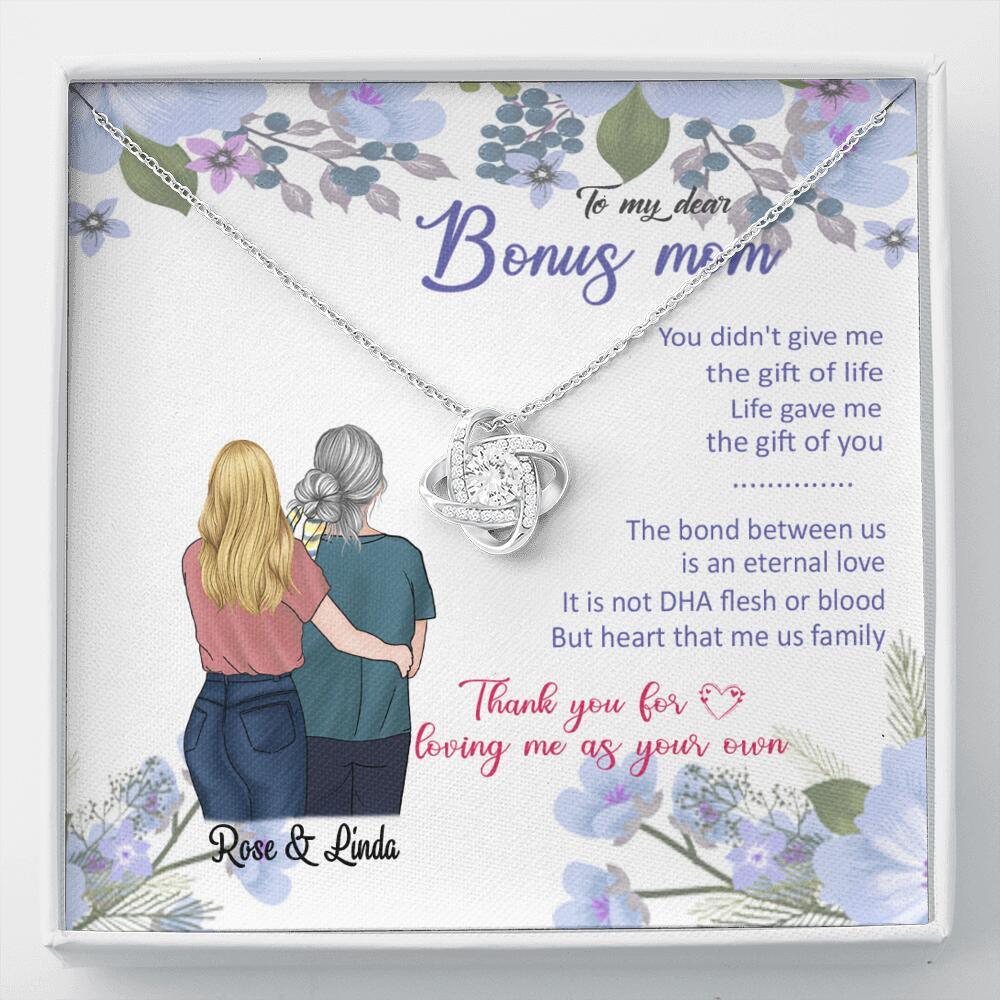 Personalized Message Card Love Knot Necklace Jewelry - Best Gift For Mother's Day - To My Bonus Mom