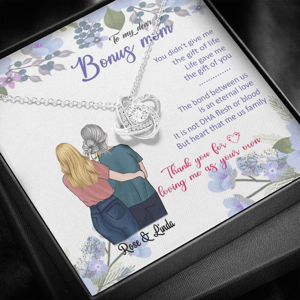 Personalized Message Card Love Knot Necklace Jewelry - Best Gift For Mother's Day - To My Bonus Mom