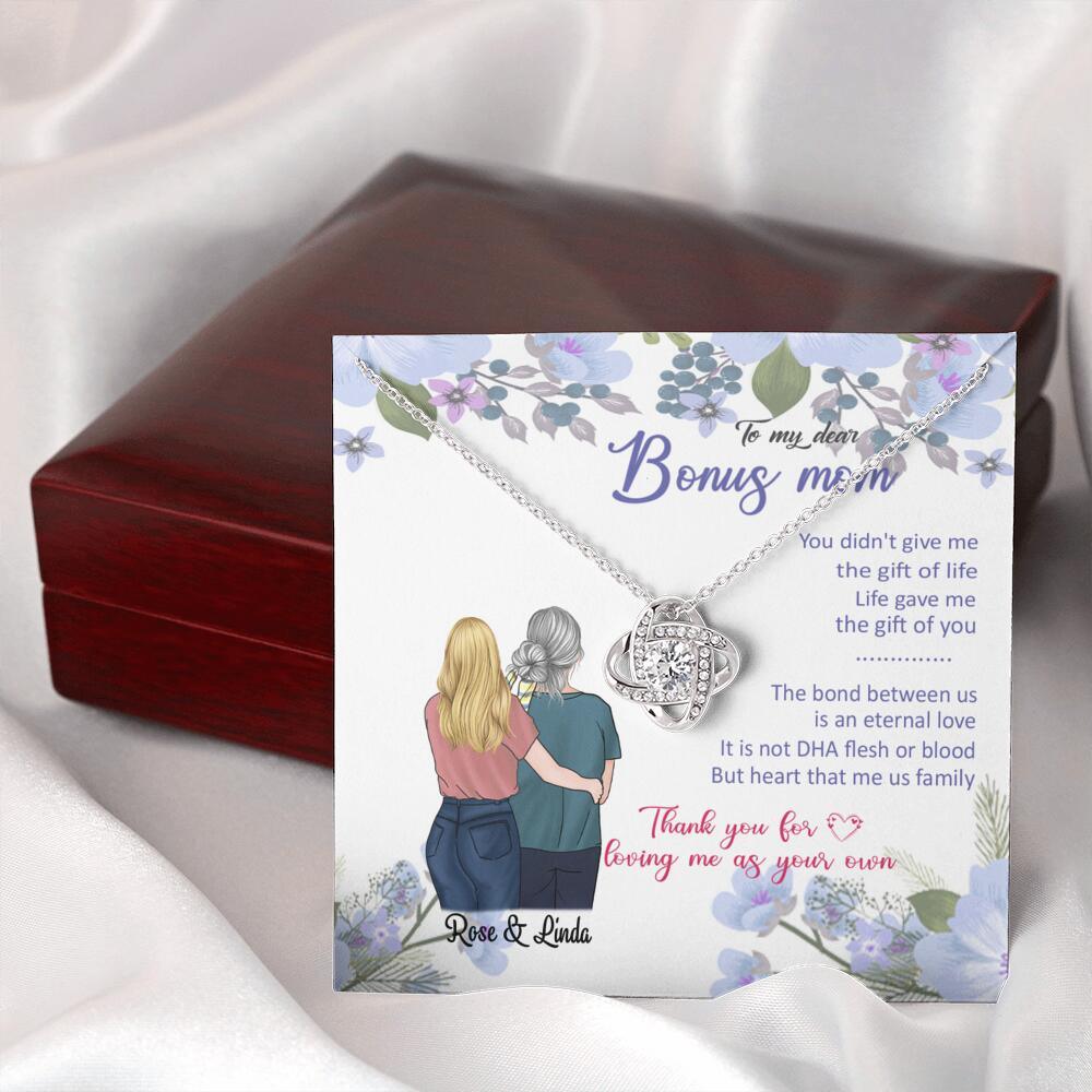 Personalized Message Card Love Knot Necklace Jewelry - Best Gift For Mother's Day - To My Bonus Mom