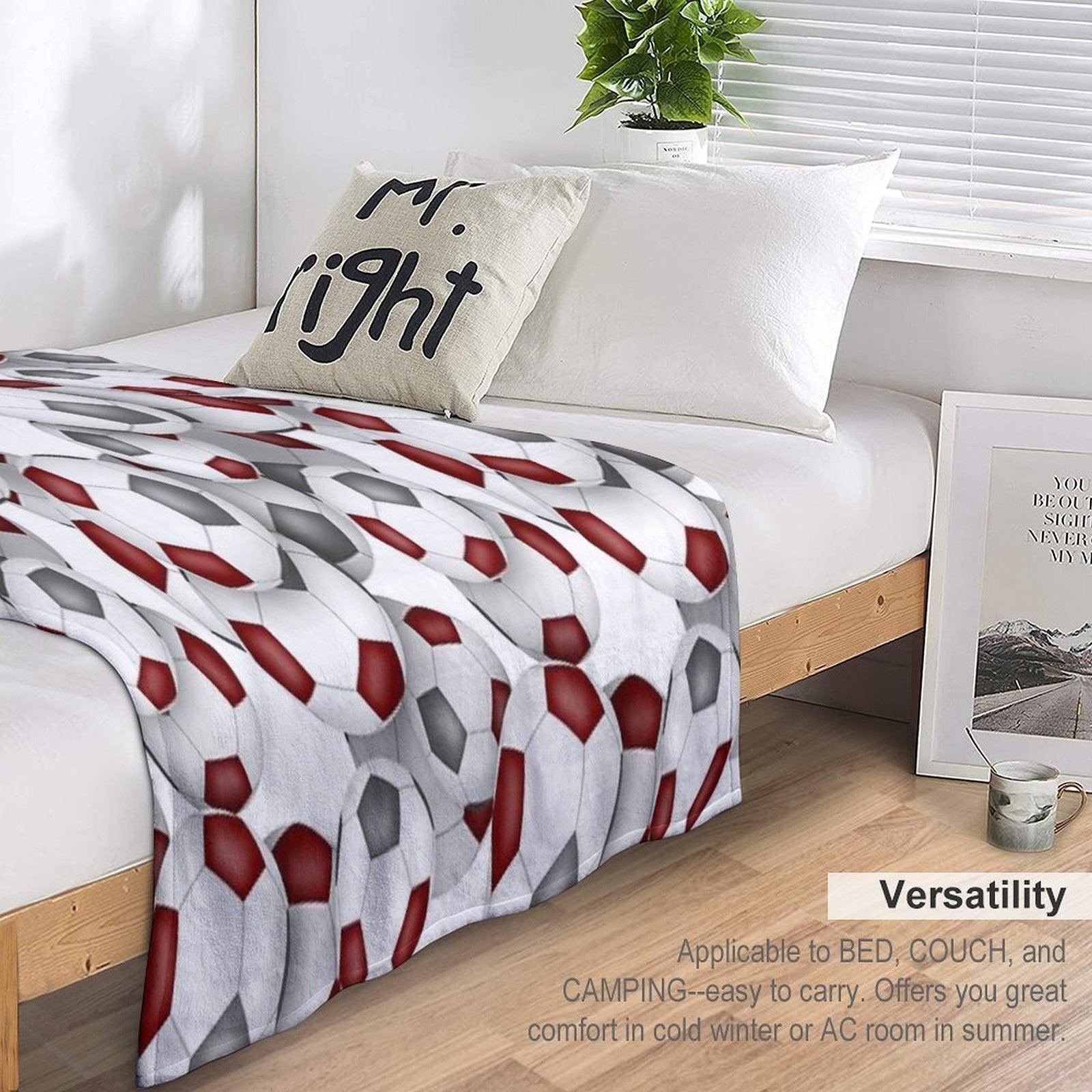 Maroon & Gray Soccer Balls Pattern Throw Blanket