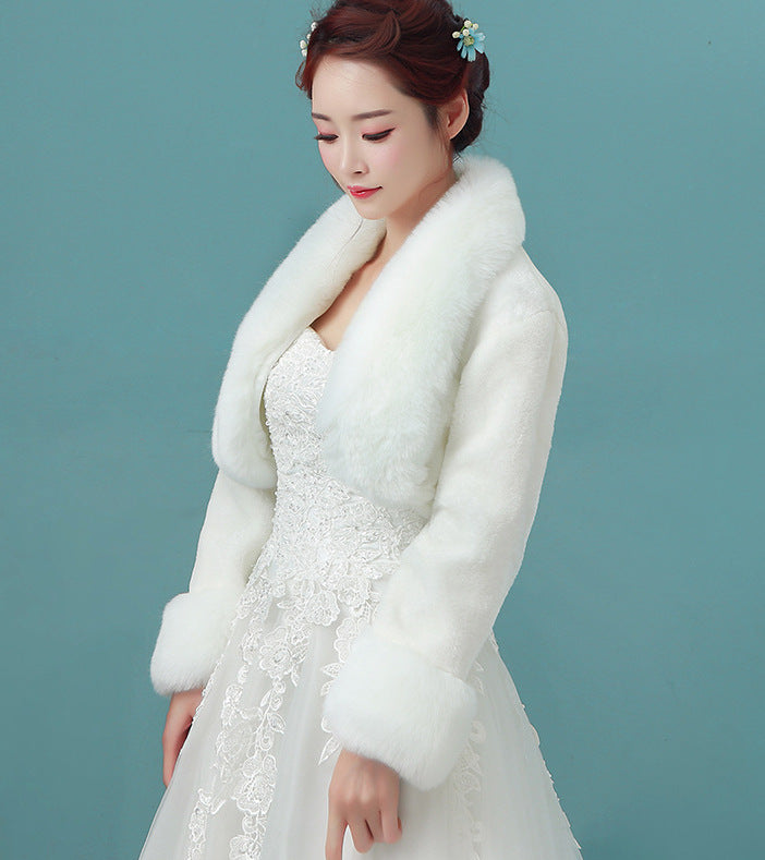 Bride's wedding dress fur shawl women's warm white cloak cheongsam jacket red cloak