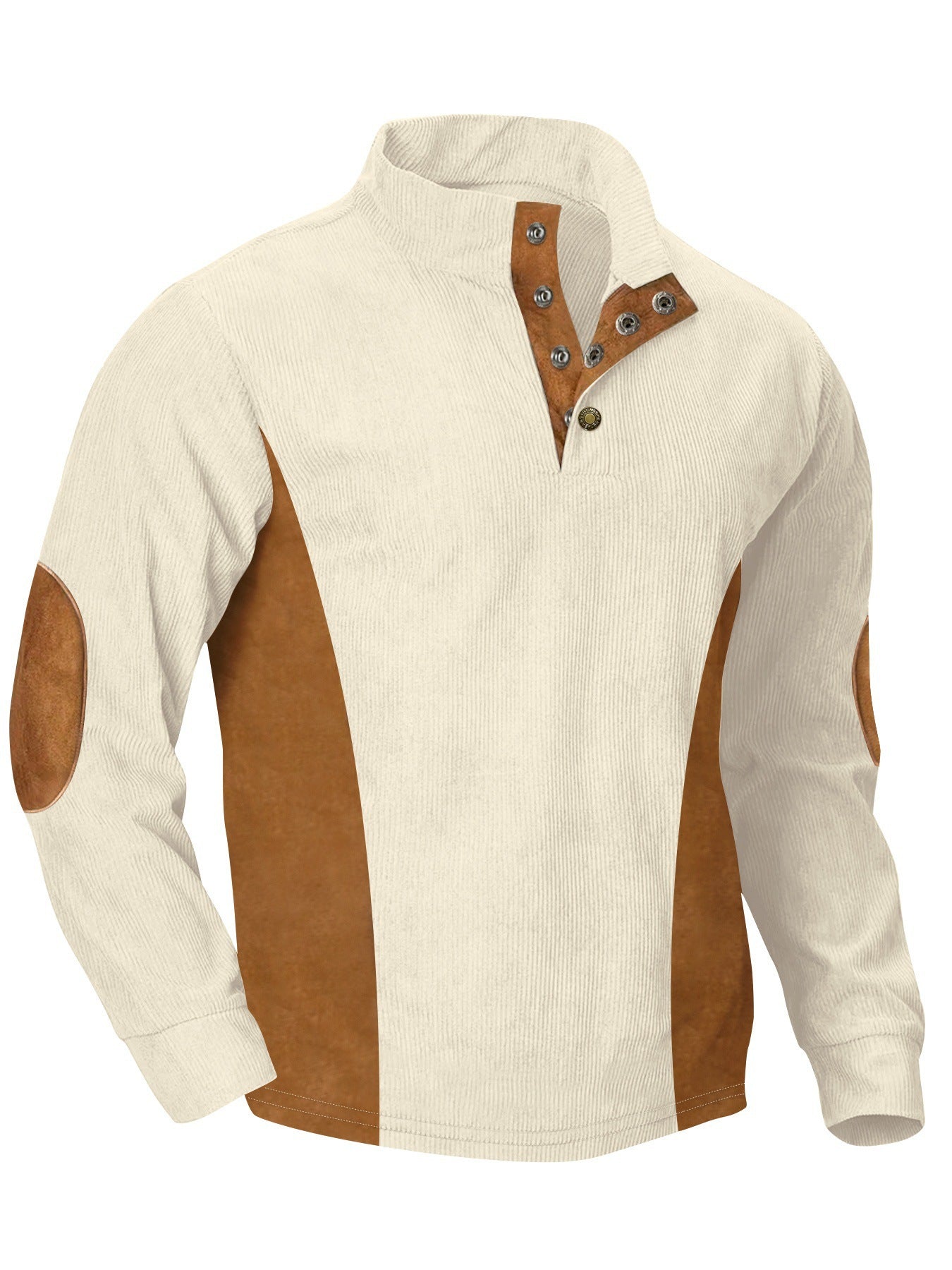 European men's casual stand up collar long sleeved corduroy sweatshirt with pit stripe