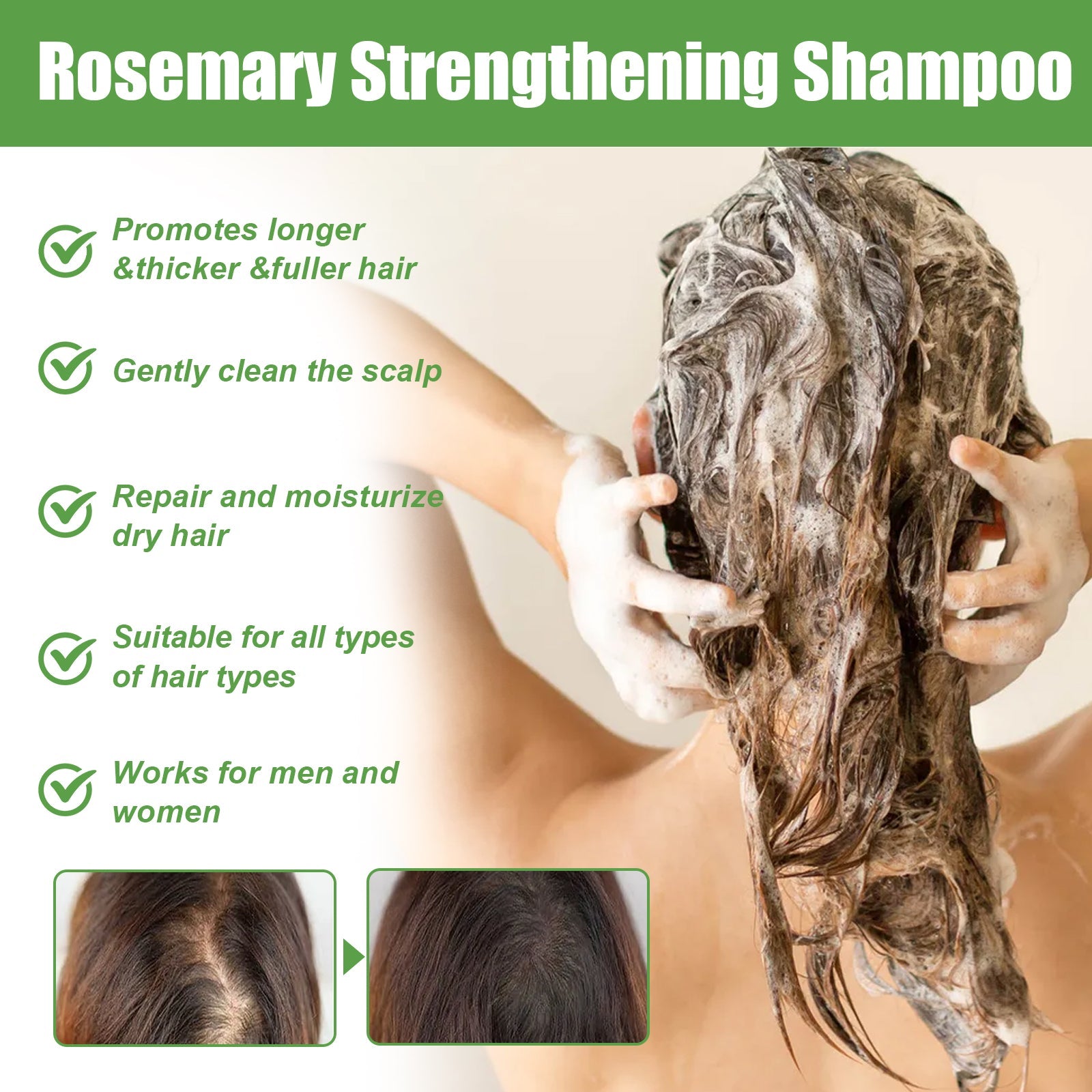 Rosemary Shampoo Deep Cleansing Massage Scalp Moisturizing Soft Dense Hair Shampoo