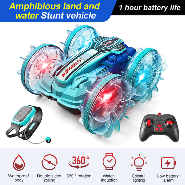 Colorful light wheel double-sided stunt amphibious remote control car watch dual control four-wheel drive power