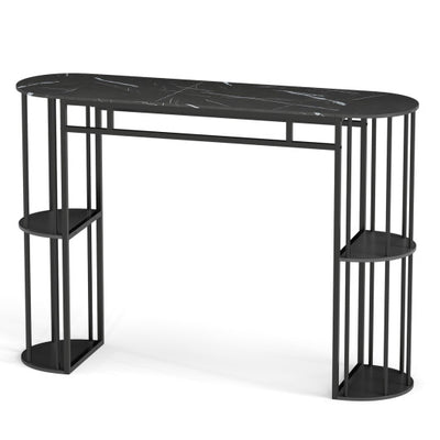 60 Inch Long Bar Table Narrow with Faux Marble Tabletop and Storage Shelves-Black