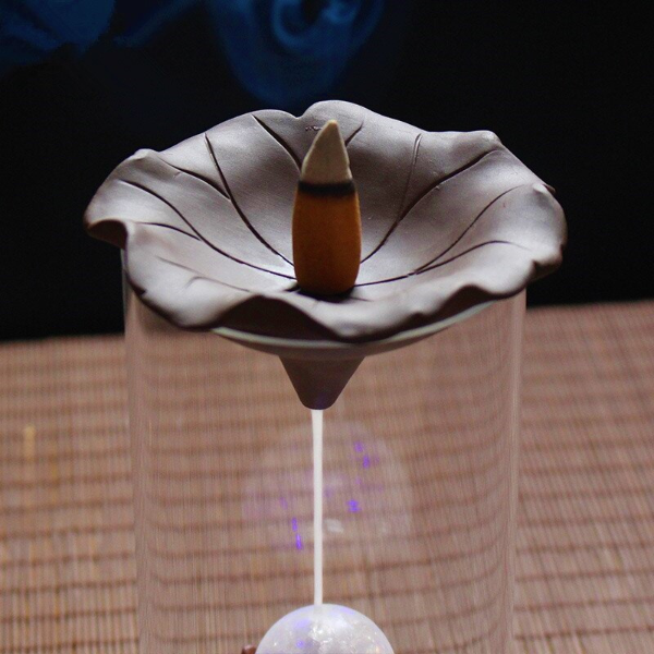 Lotus Crystal Ball Glass Backflow Incense Burner With LED