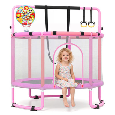 60 inch 6-in-1 Kids Toddler Trampoline with Gymnastics Bar-Purple