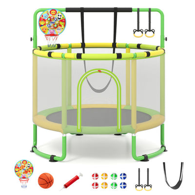 60 inch 6-in-1 Kids Toddler Trampoline with Gymnastics Bar-Green
