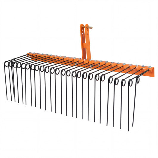 60 inch Pine Straw Rake Tow Behind Landscape Rake with 26 Metal Coil Tines-Orange