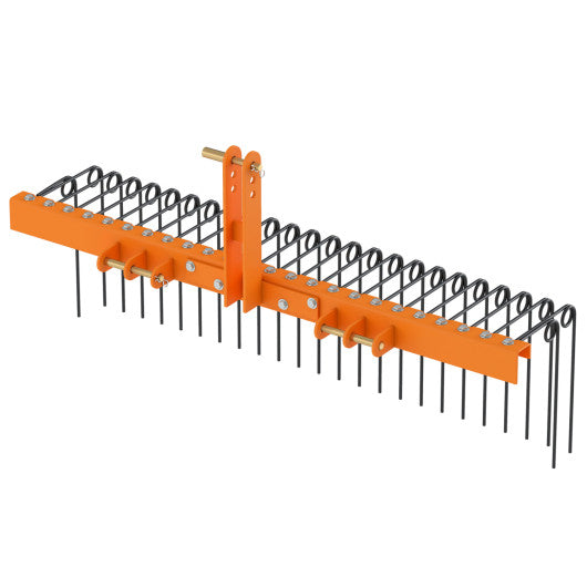 60 inch Pine Straw Rake Tow Behind Landscape Rake with 26 Metal Coil Tines-Orange