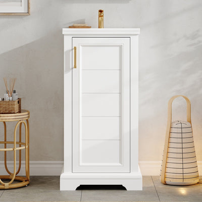 16-inch Bathroom Vanity with Ceramic Sink, Freestanding Single Vanity Set with Soft Closing Door, Adjustable Shelf, French Style, White