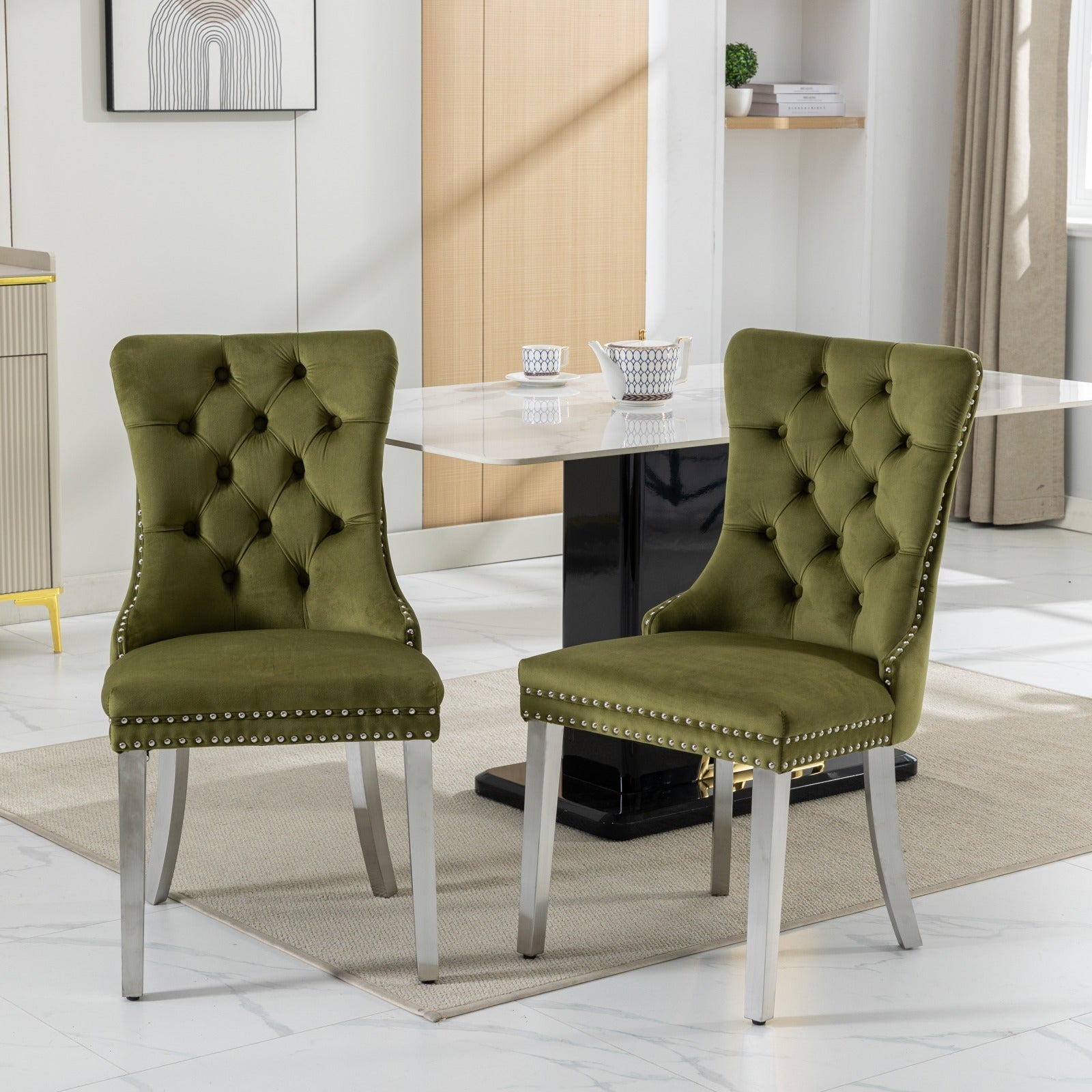Nikki Collection Modern Tufted Solid Wood Velvet Upholstered Dining Chair with Chrome Legs