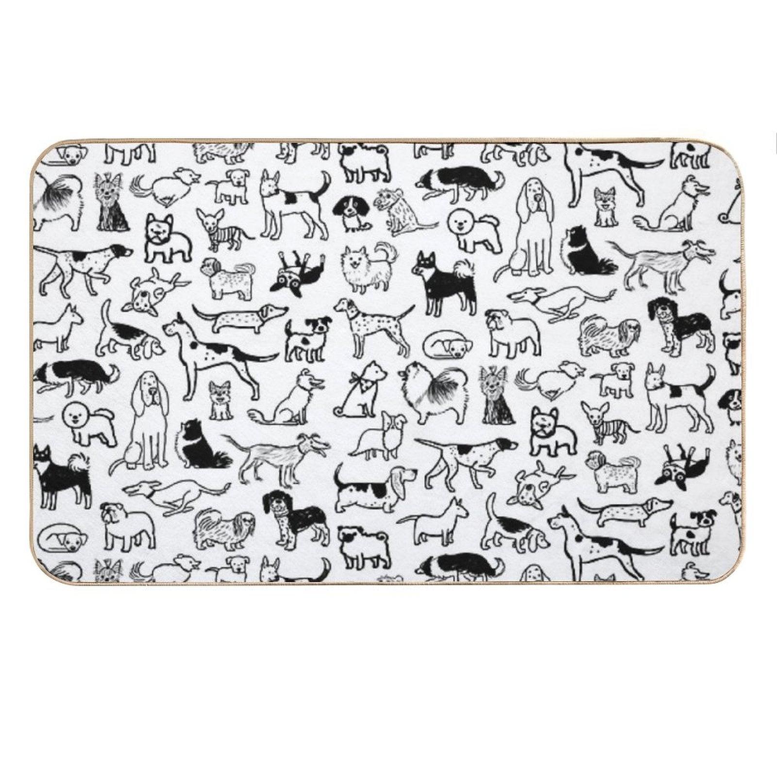 Black And White Dogs Pattern Bath Mat